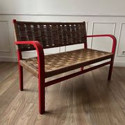 Vintage bench in red wood and rope