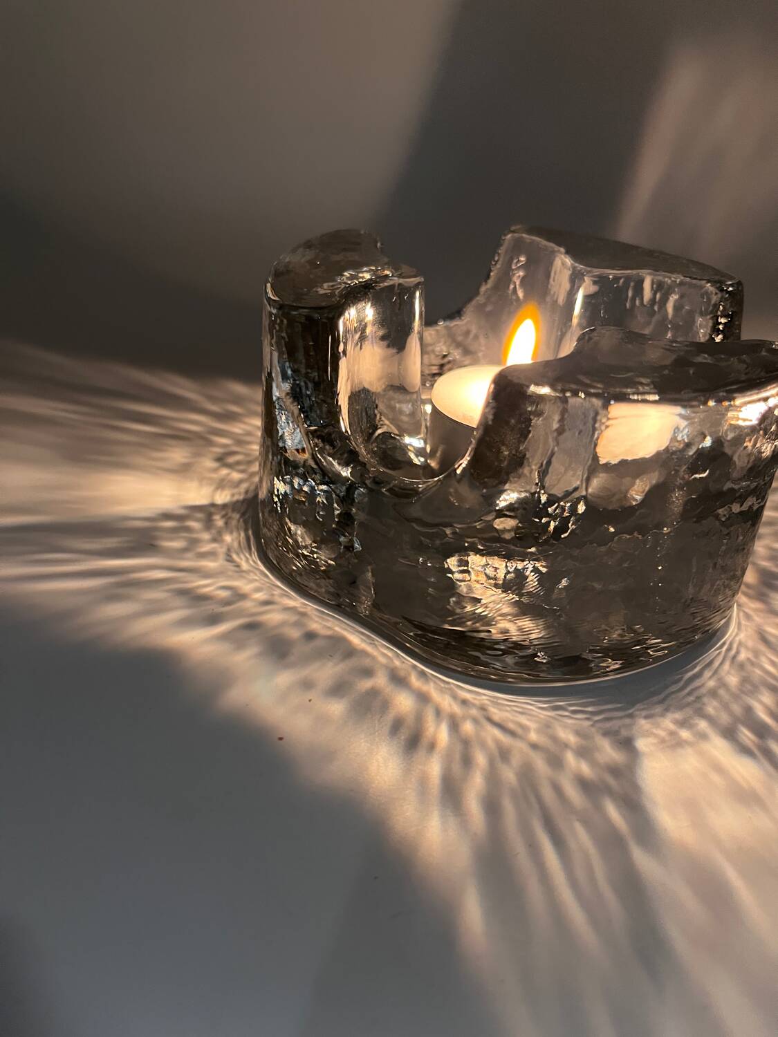 Solid glass candle holder