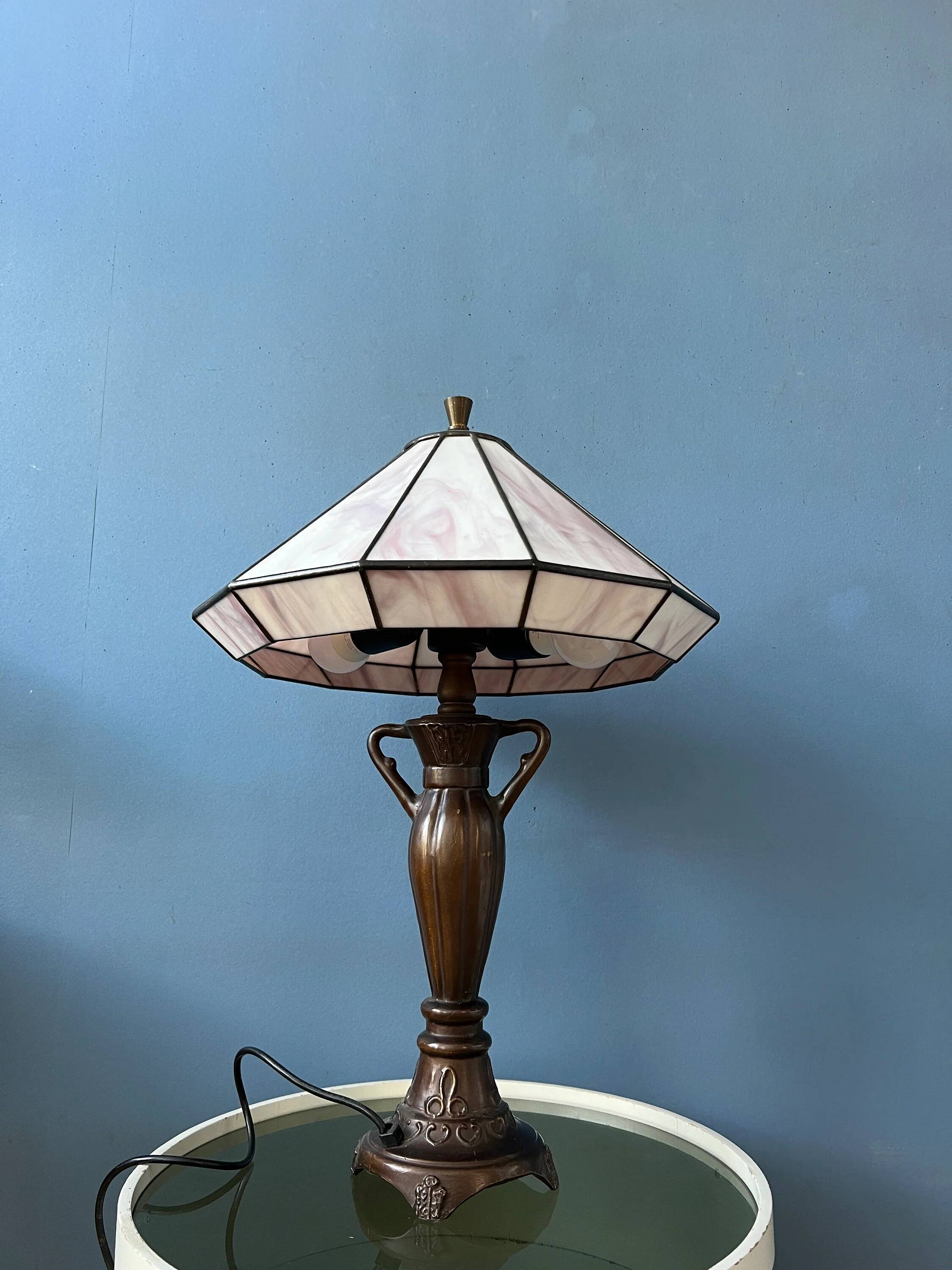 Lampe de table Tiffany Art déco en vitrail violet