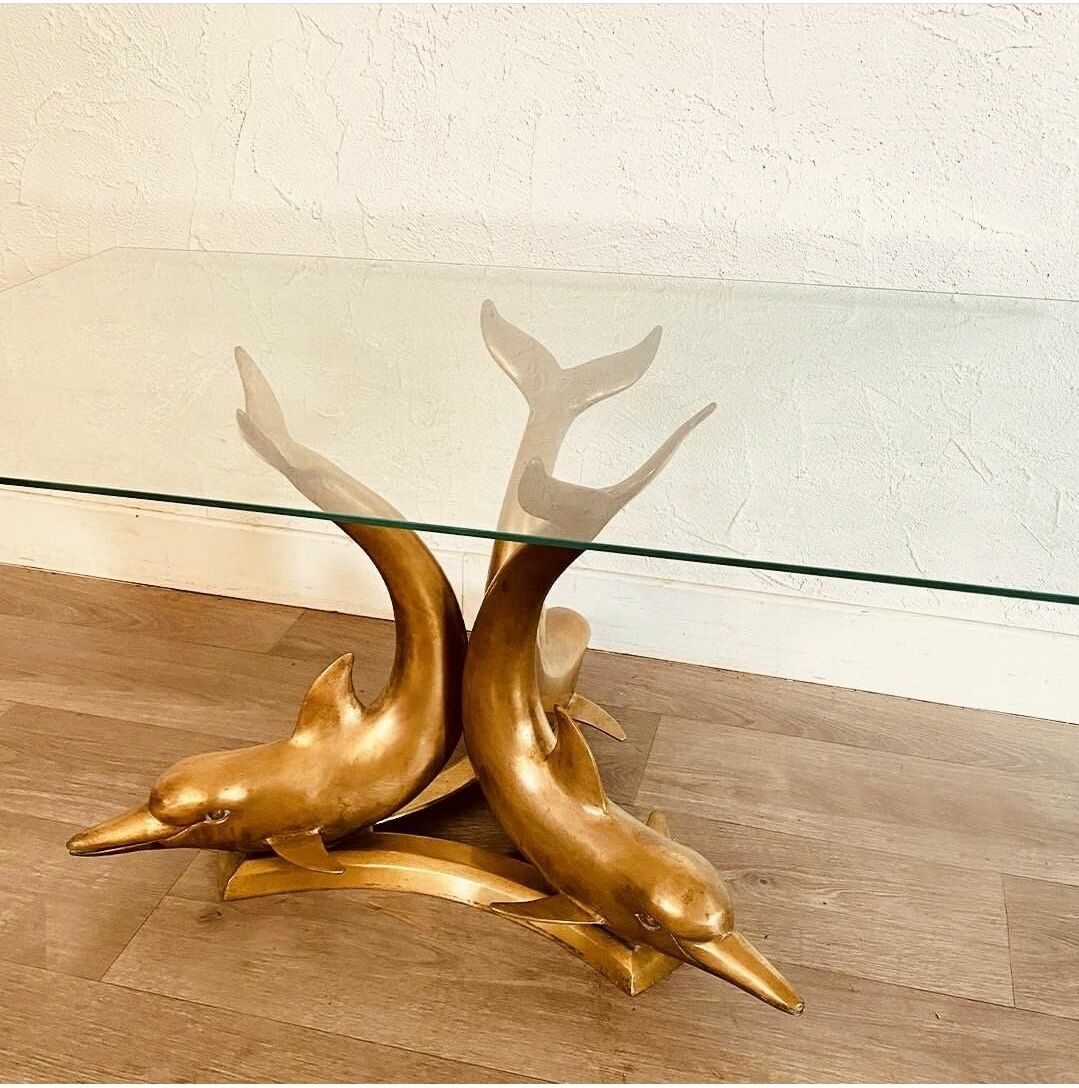 Coffee table 3 dolphins in brass