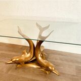 Coffee table 3 dolphins in brass