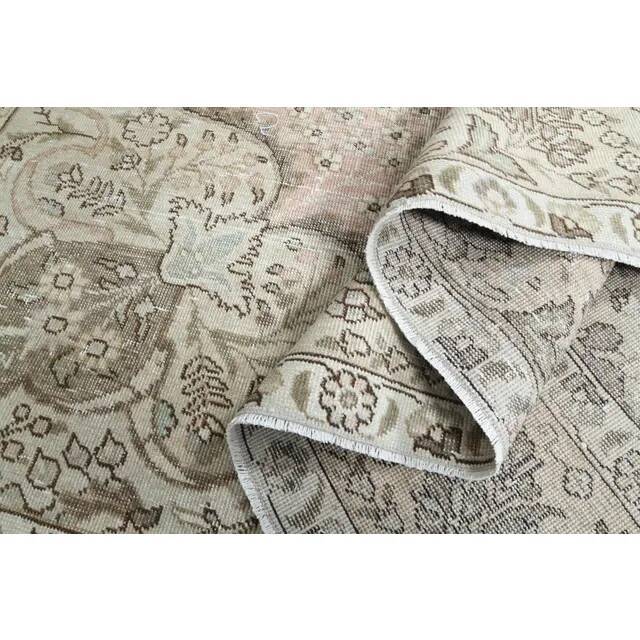 1970s Vintage Persian Handmade Wool Cotton Beige Area Rug 287x367