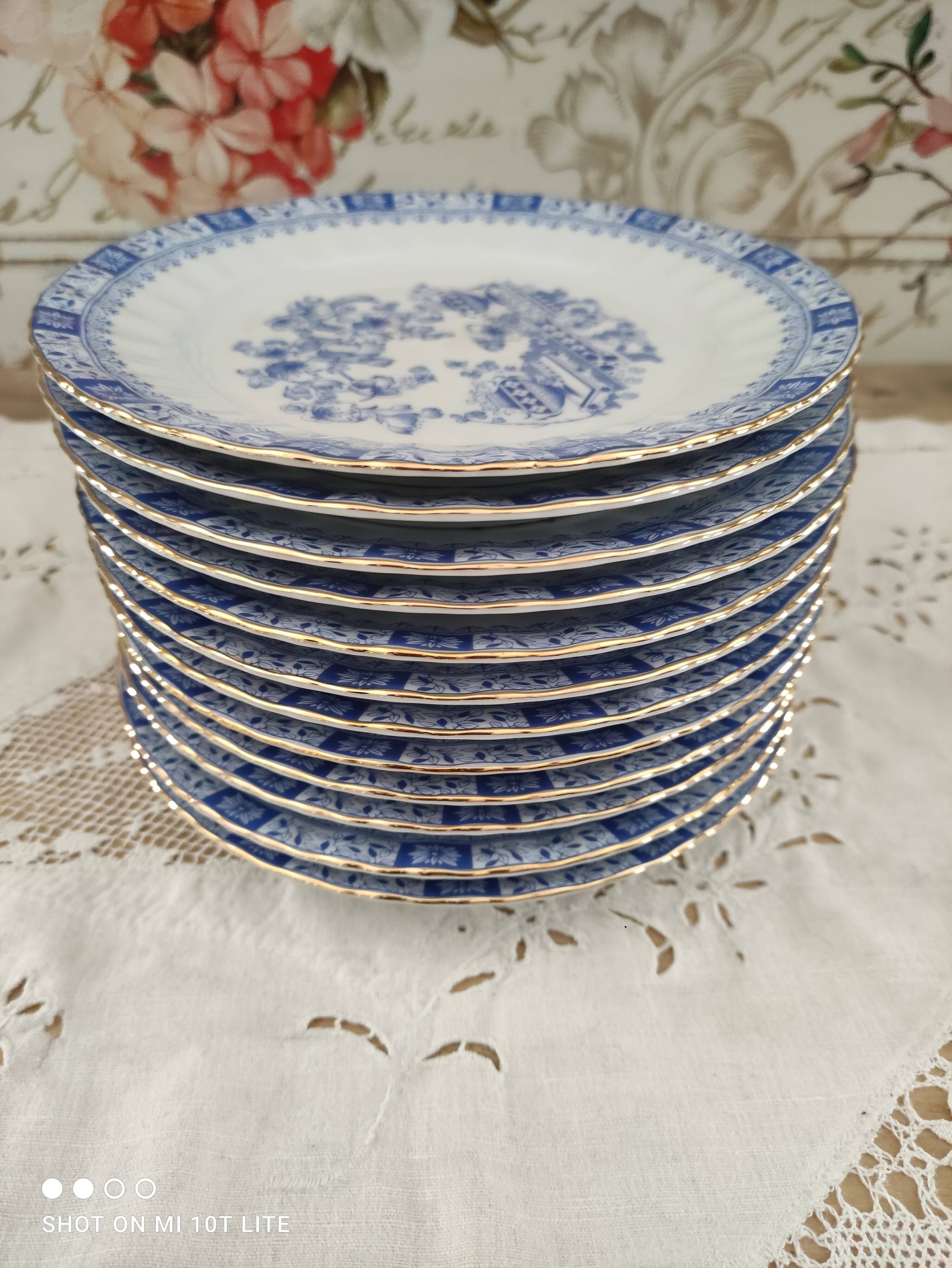 Set of 12 Bavaria porcelain dessert plates model China Blau
