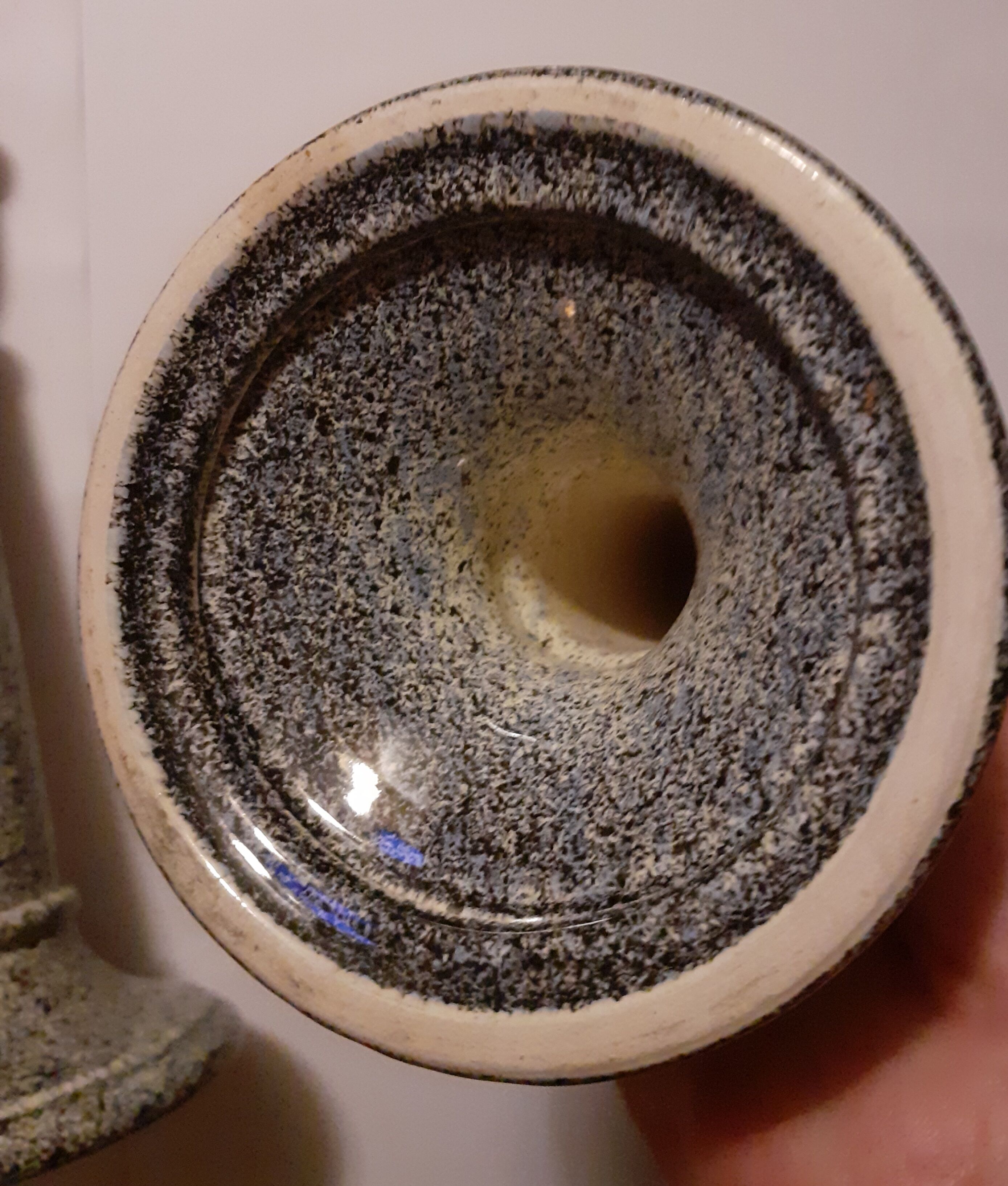 Duo of gres-style ceramic candle holders