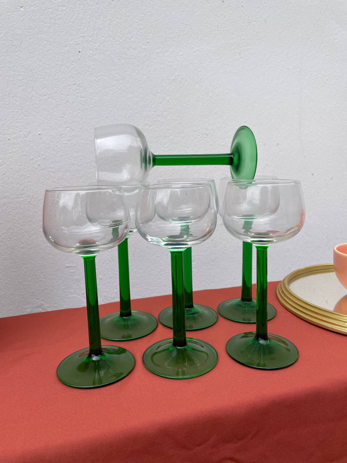 7 green Alsace wine glasses