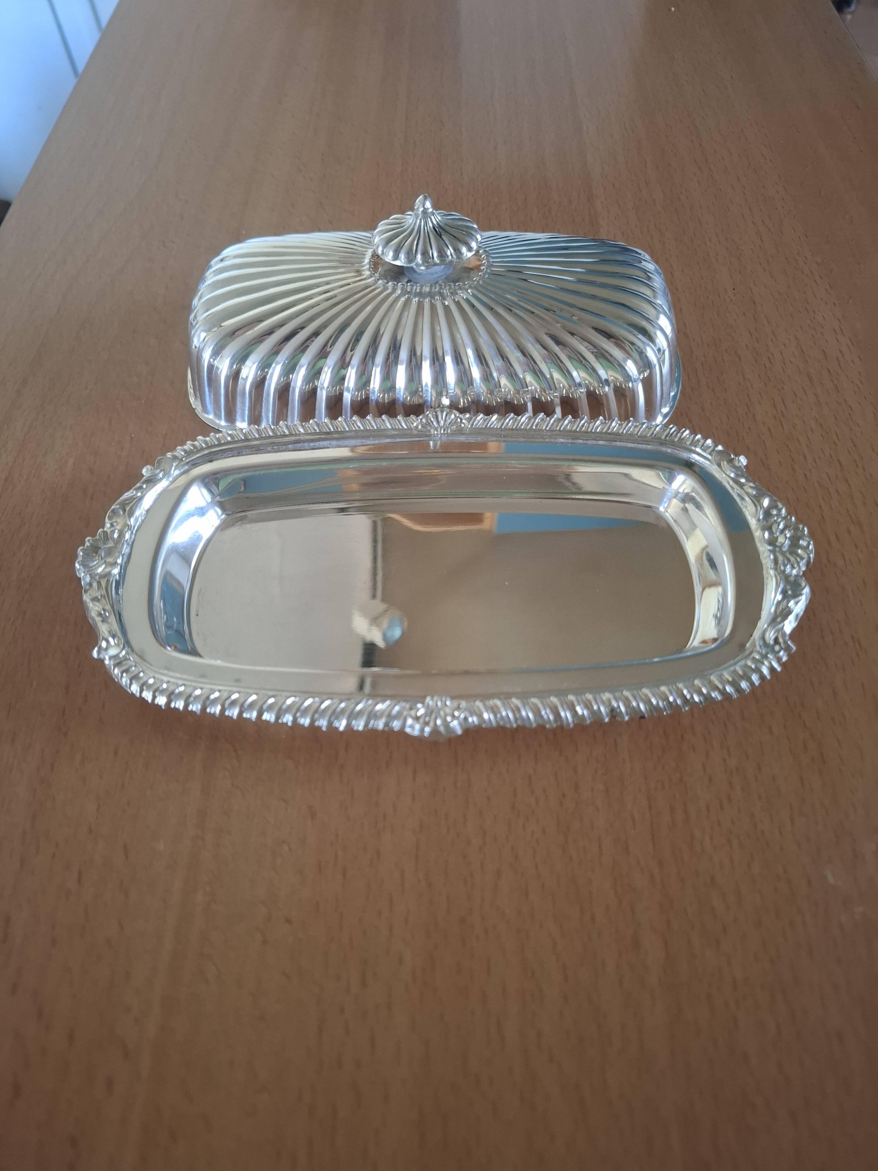 Silver metal butter dish