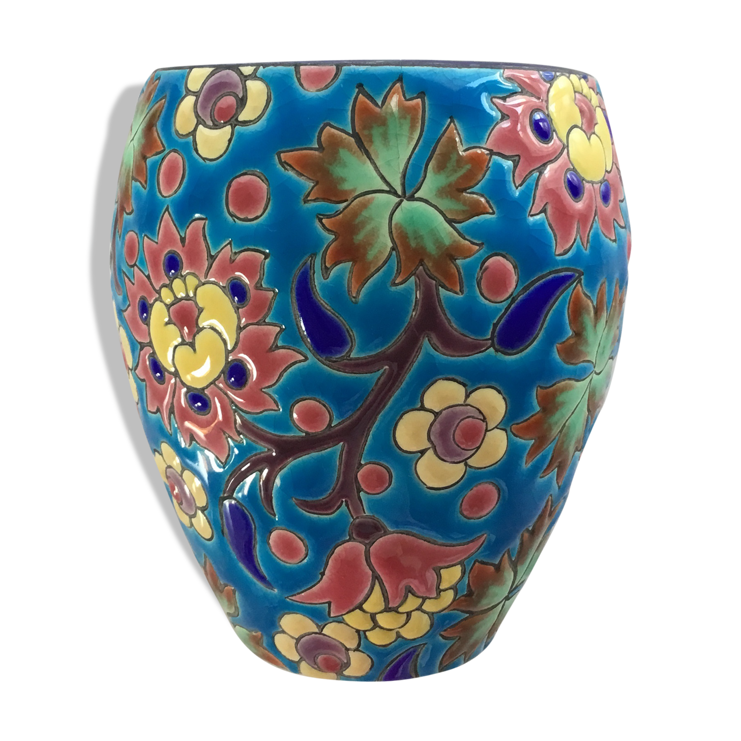 Vase ancien en Émaux de Longwy Selency