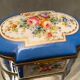 Domed porcelain box polychrome floral decoration on blue background brand Sèvres