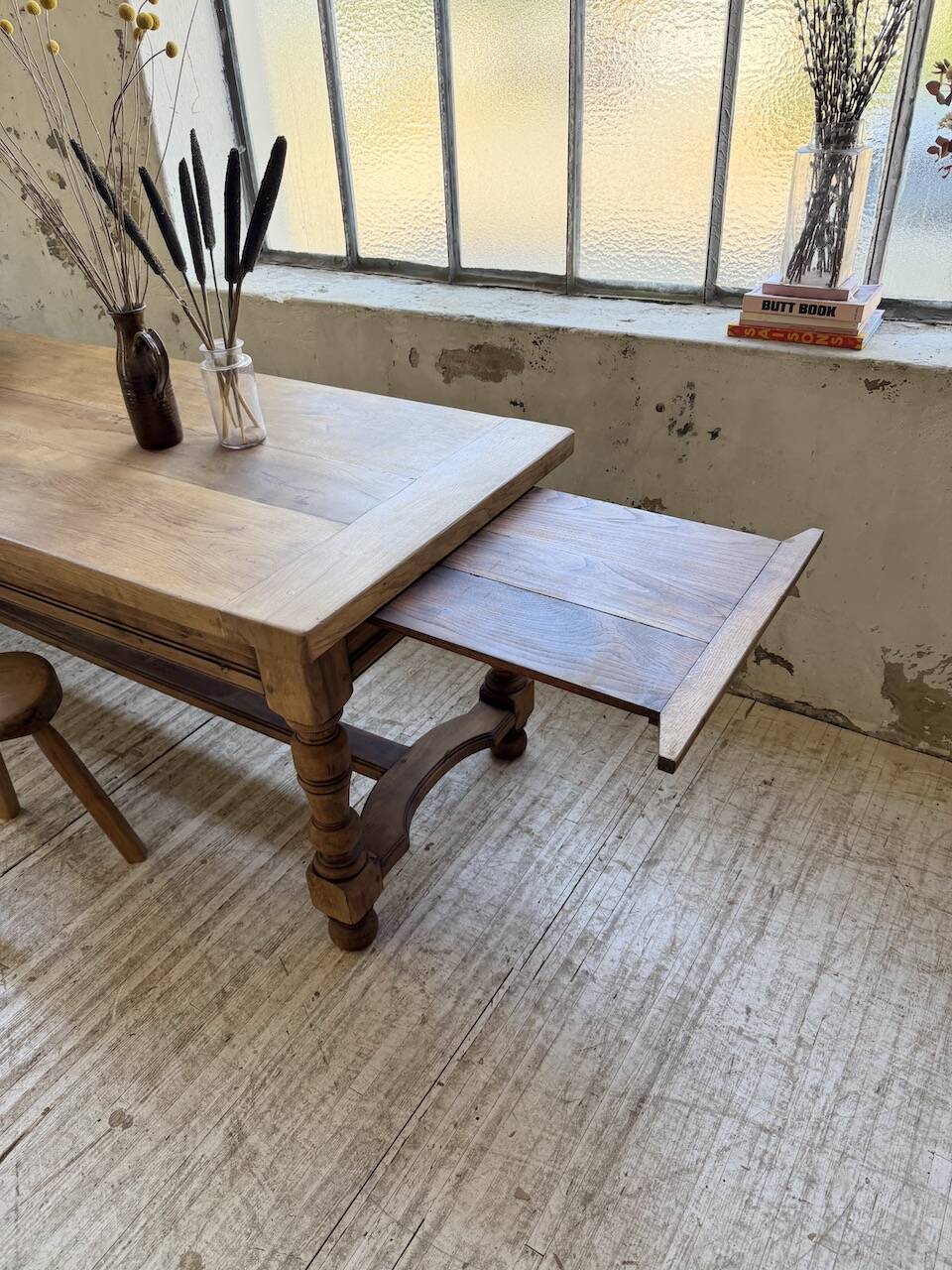 Solid oak drapery farmhouse table 2m5 XL