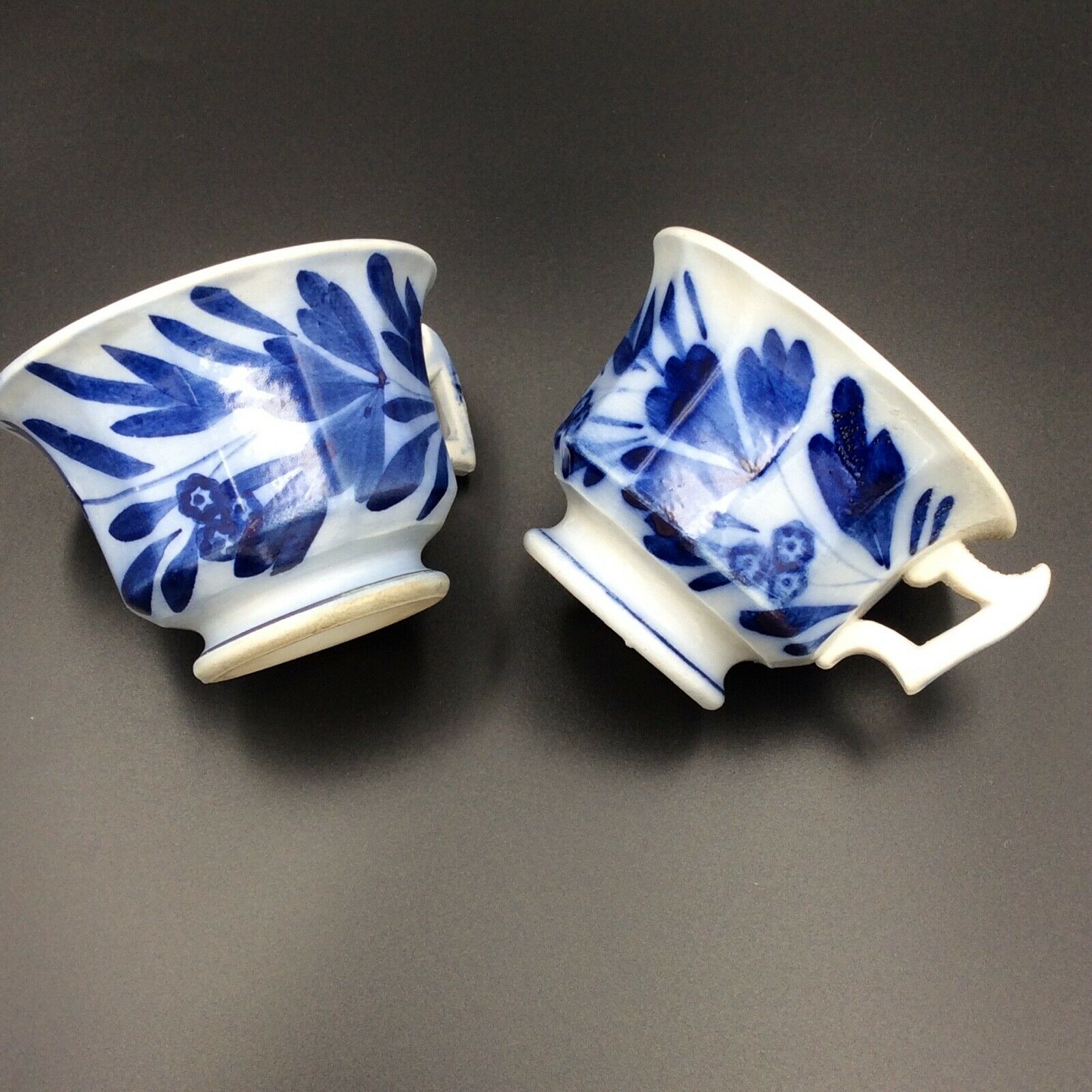 2 cups of café sarreguemines and digoin décor fleuri bleu