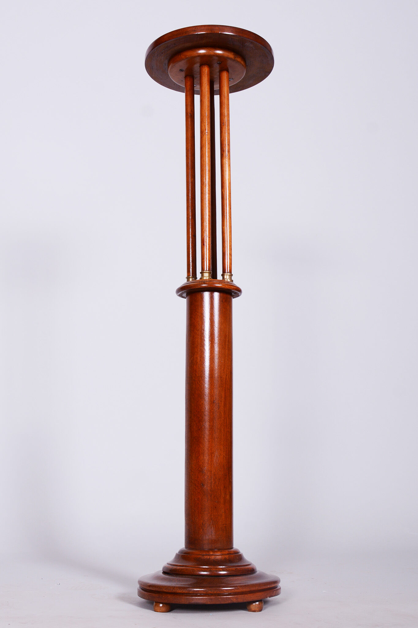 Restored art deco pedestal, beech, walnut, 1920s, czechia