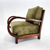 Pair of art deco beech wood armchairs, 1930's, newly upholstered