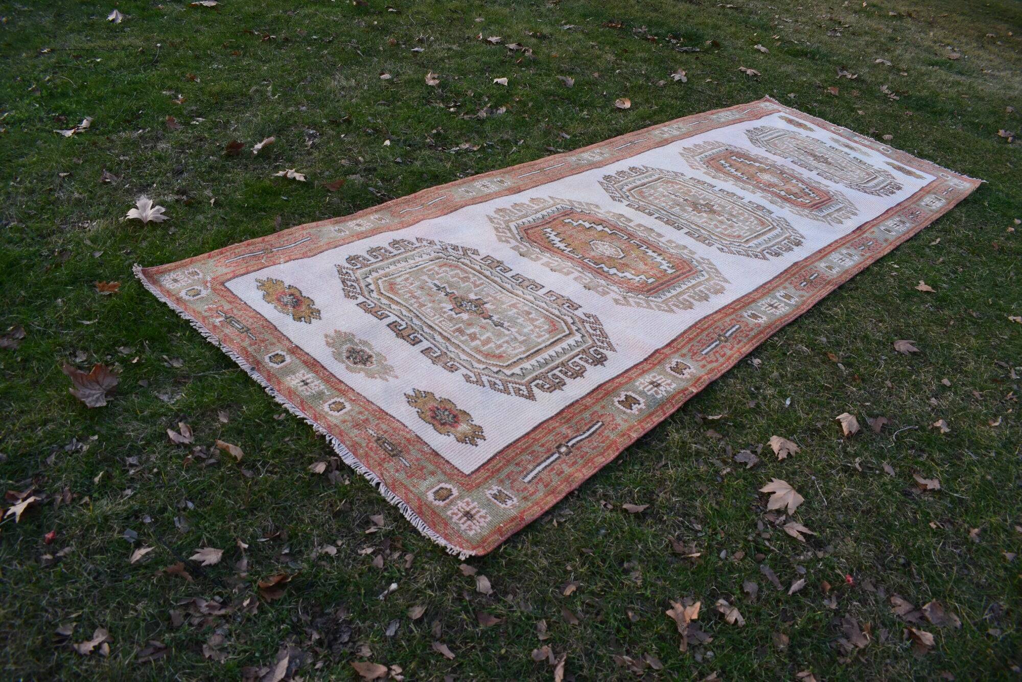 Vintage Turkish hallway rug 133x377 cm