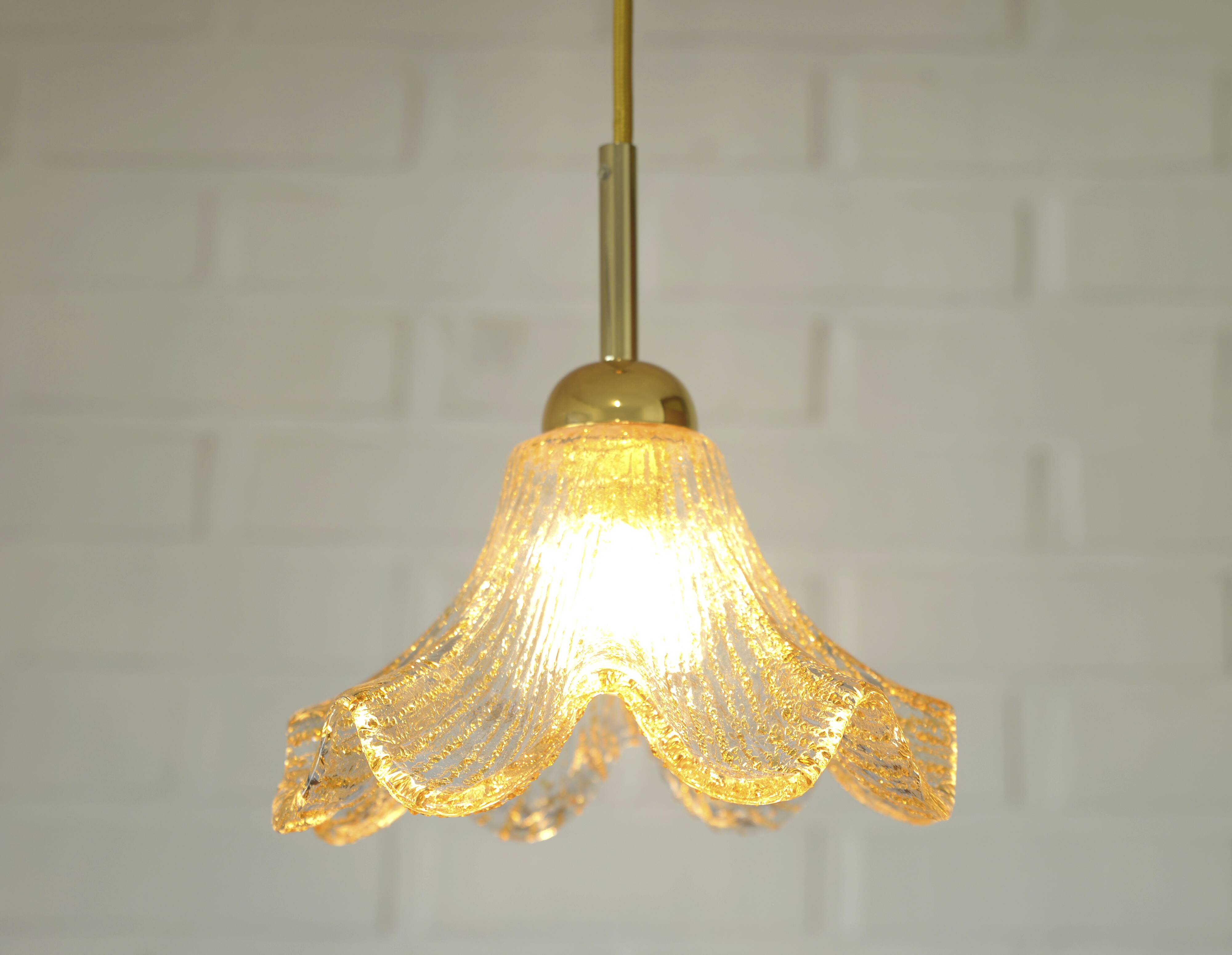 Vintage gold pendant light / Murano glass hanging lamp / Italy 1980s