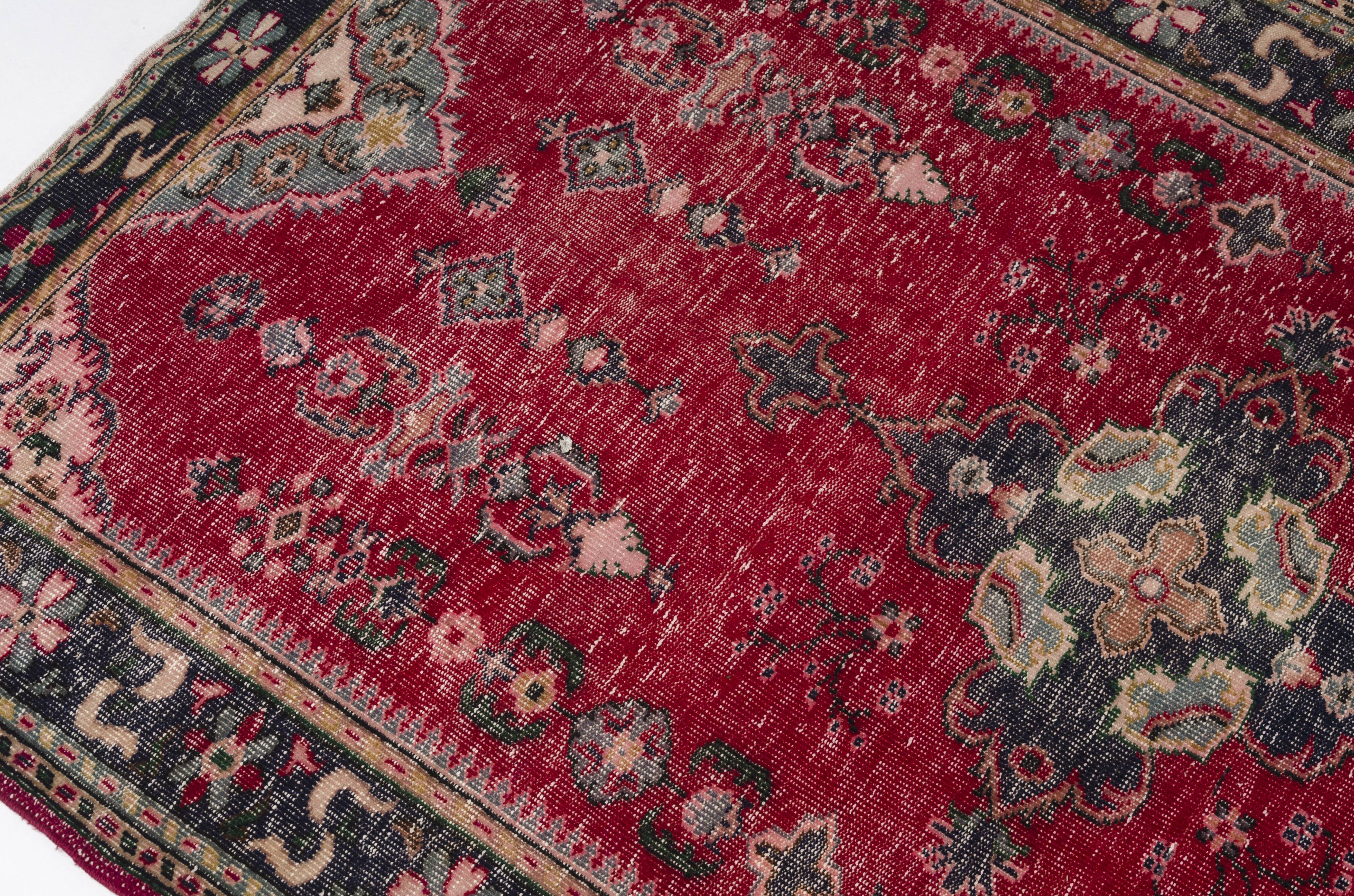 Red Geometric Oushak Handknotted Rug