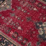 Red Geometric Oushak Handknotted Rug