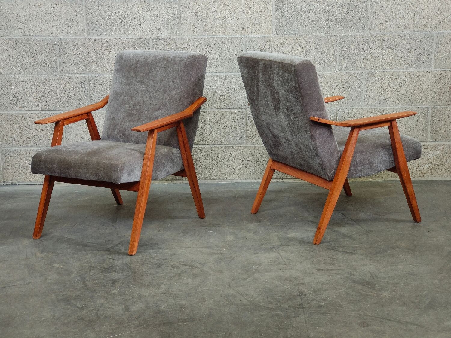 Pair of armchairs czechoslovakian midcentury renovated gray velvet
