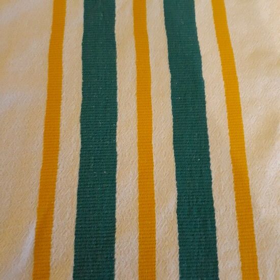 Hand-embroidered tablecloth and its 12 napkins - Encrypted " M V " -80s