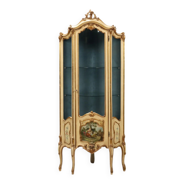 Vitrine d’angle ancienne style baroque en bois laqué, XXe siècle