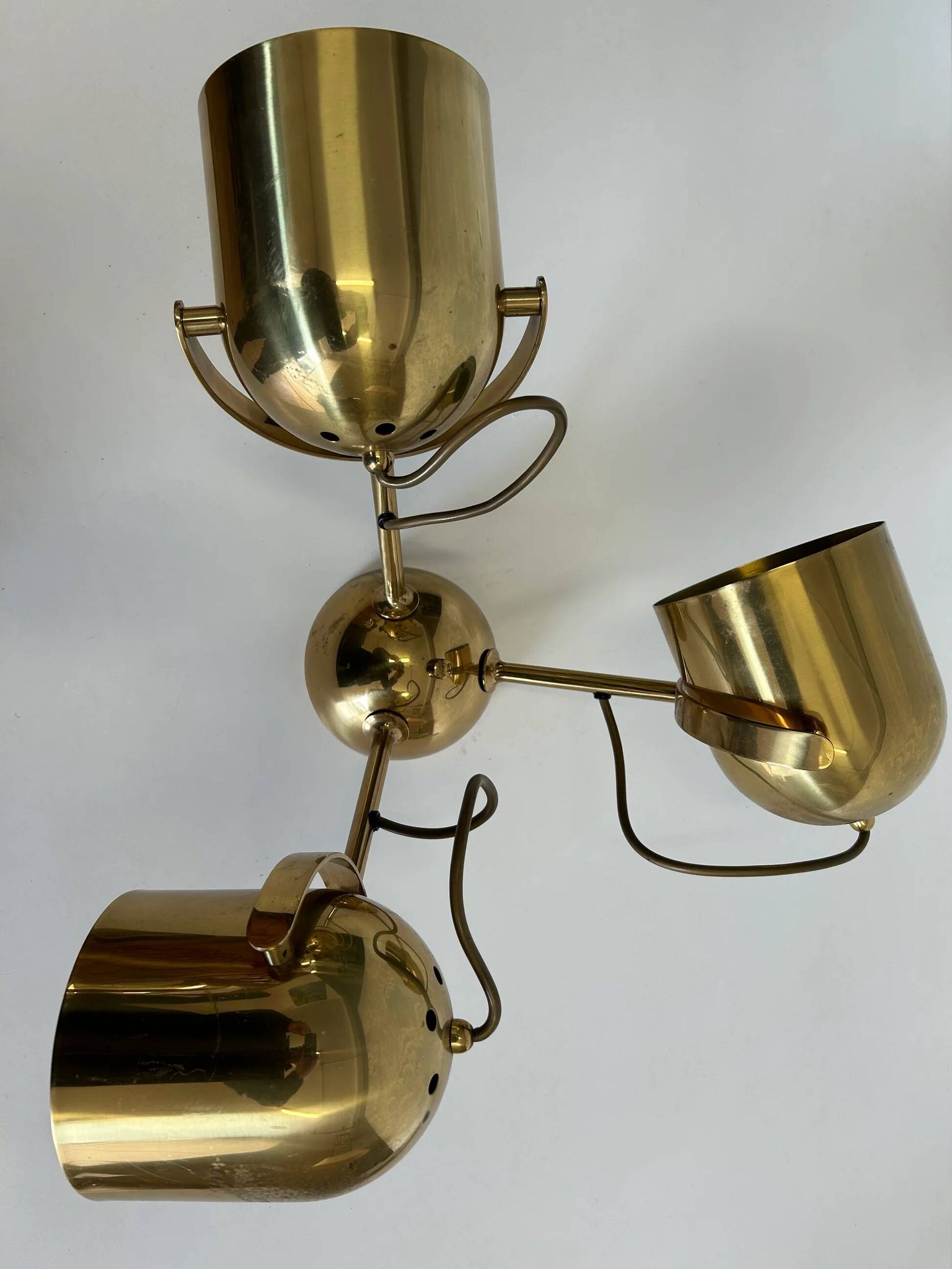 Brass ceiling light with 3 adjustable spotlights by Florian Schulz, Germany, 1970s