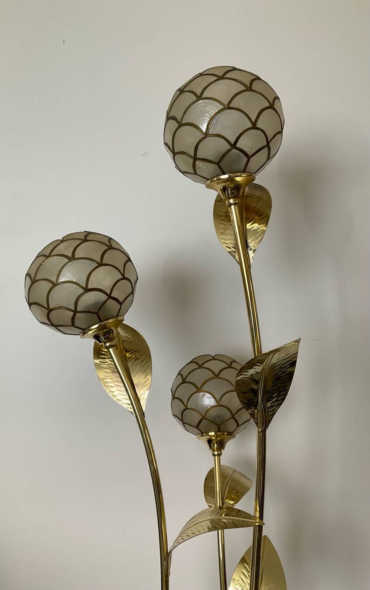 Vintage brass and mother-of-pearl floor lamp from the 70s