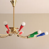Vintage chandelier colorful brass 10 arms multicolored