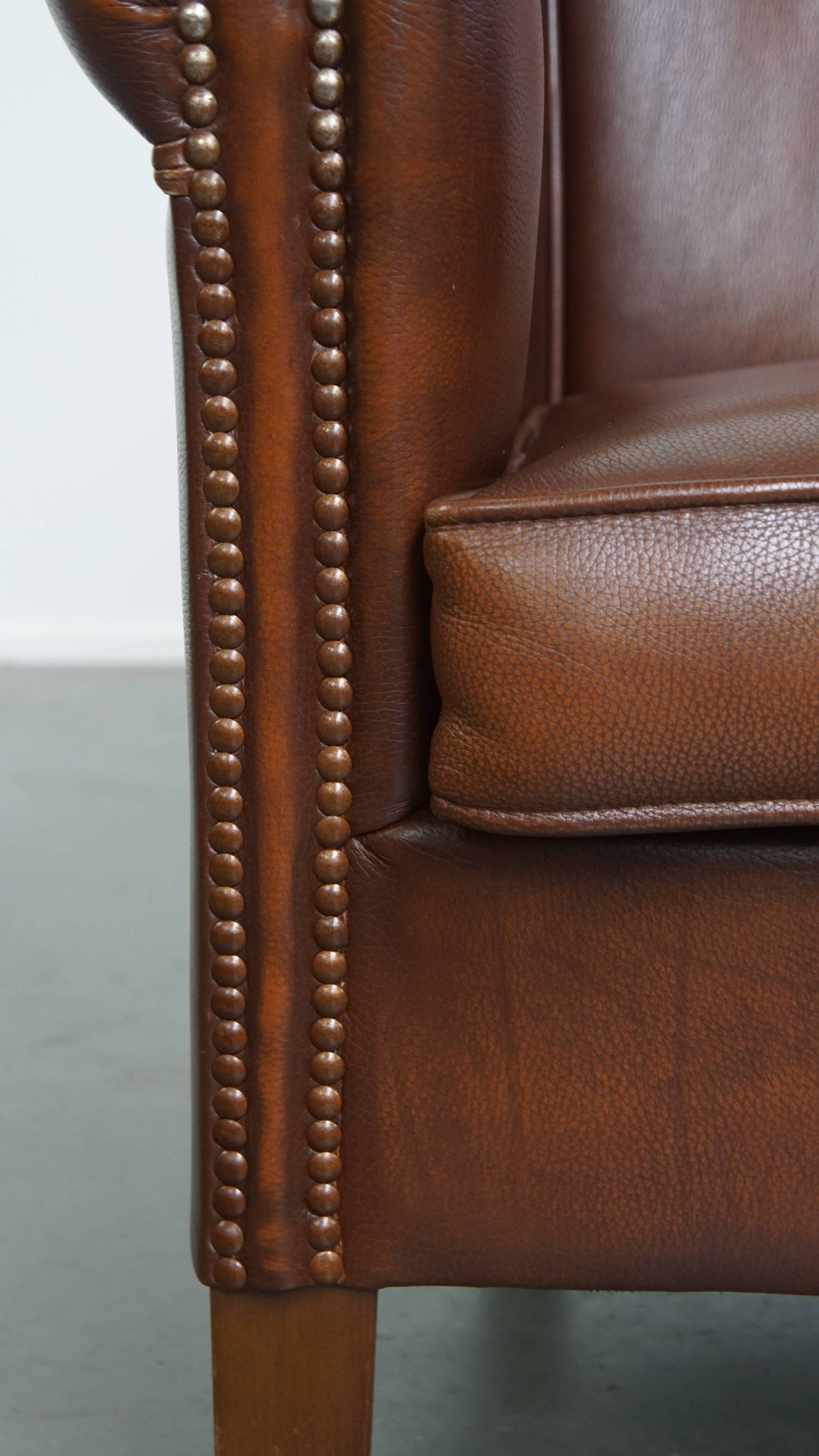 Brown Cowhide Leather Club Chair in English Style