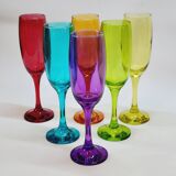 6 flûtes à champagne en verre multicolore rouge orange jaune vert bleu violet