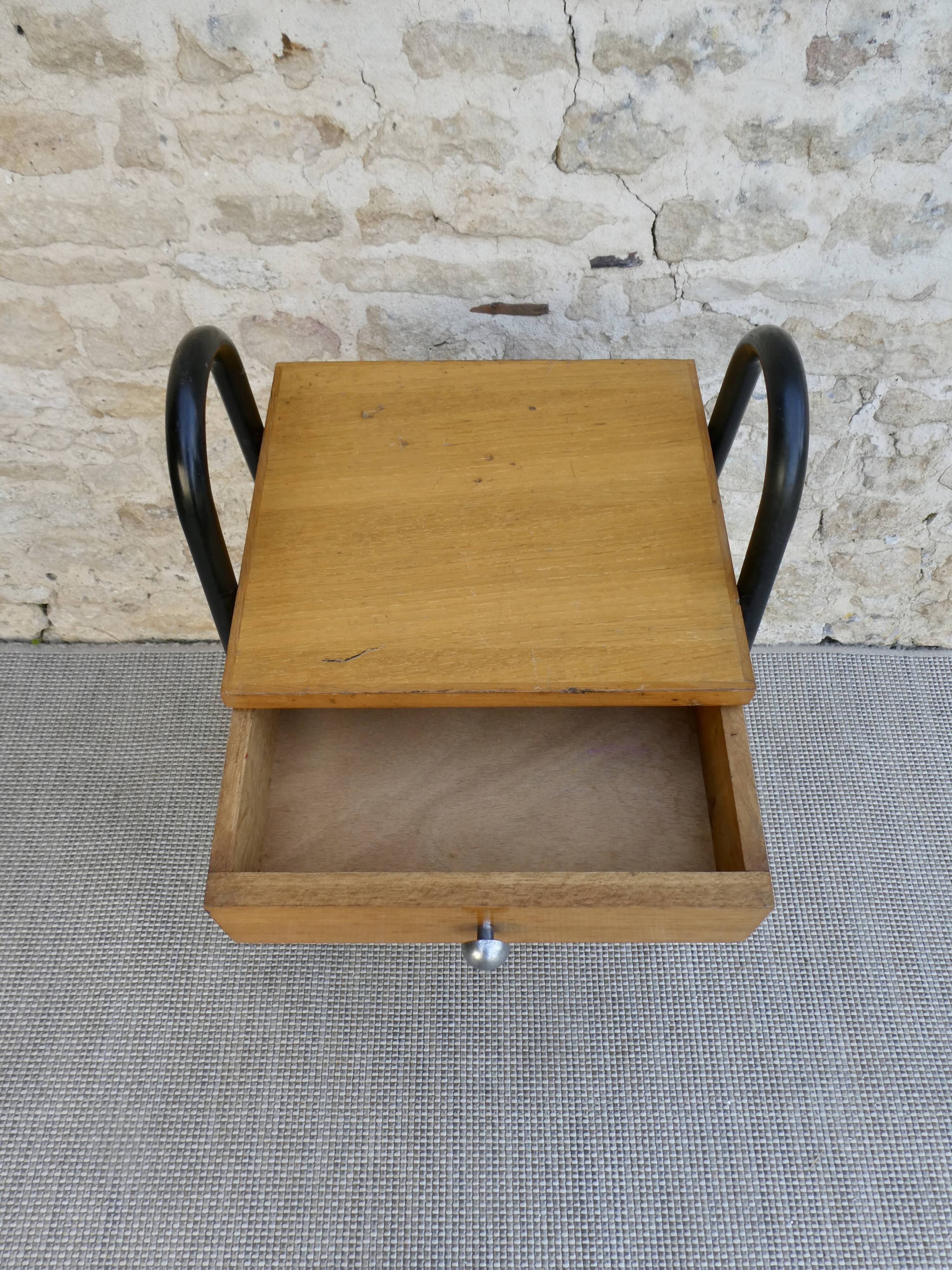 Wooden and metal boarding bedside table, 60s