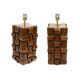 Pair of Sculptural Teak and Brass Table Lamps, Italy