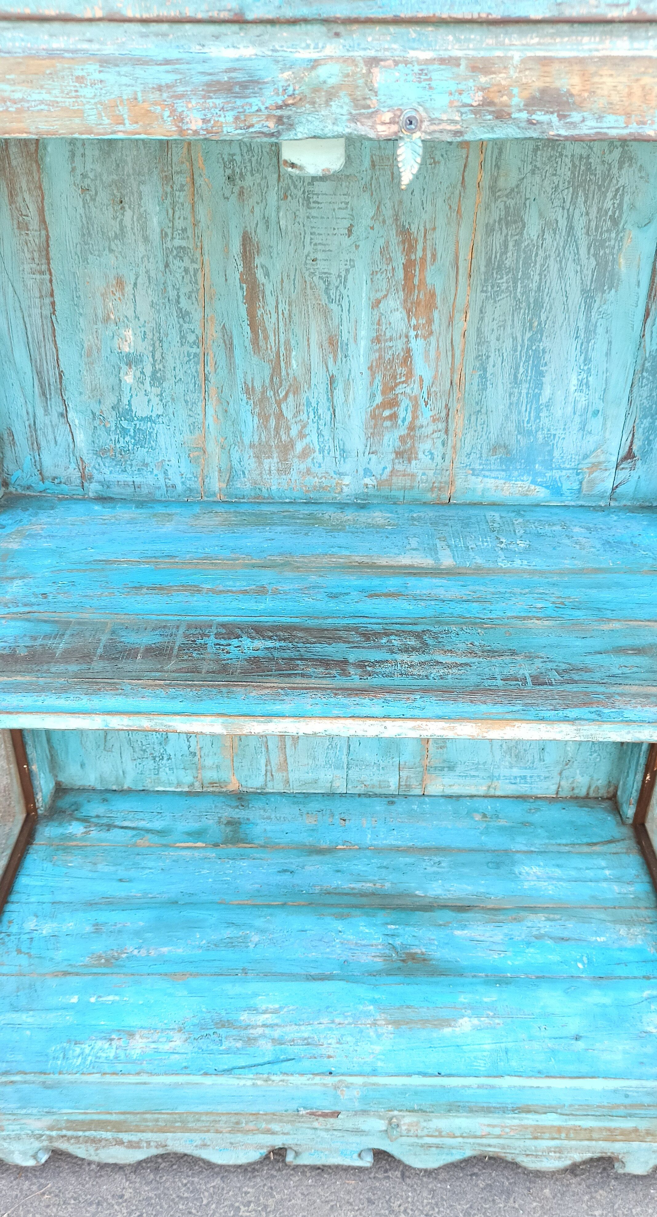 Blue wooden showcase