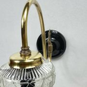 Large pair of old wall lights globe glass swan neck brass rosette porcelain LAMP-7169