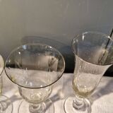 4 old blown glasses, 2 champagne flutes, 2 glasses