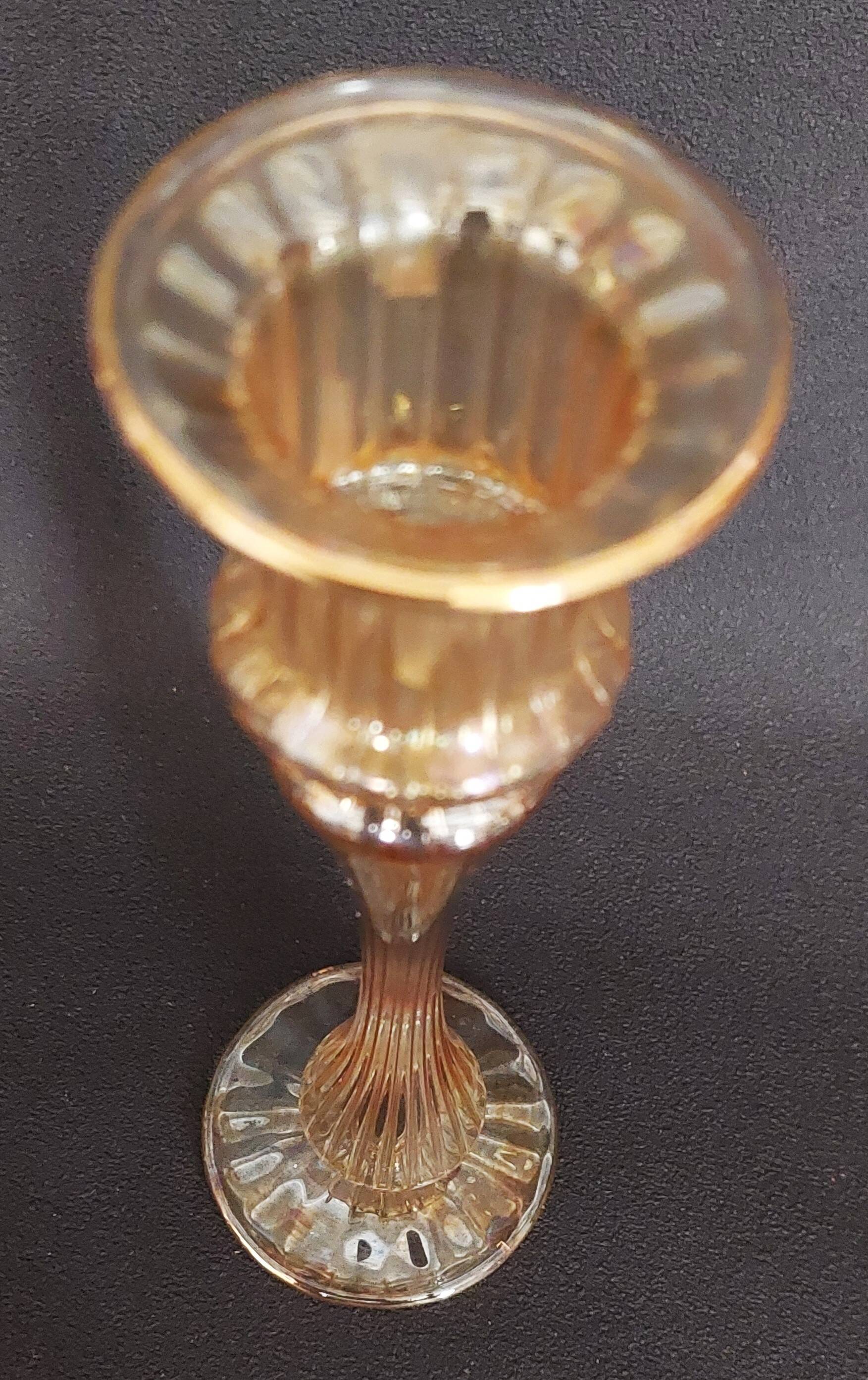 Vintage Murano transparent glass candle holder with gold threads