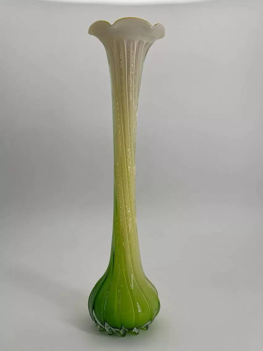 Large vintage Murano style blown glass corolla vase