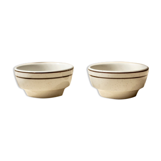 2 speckled white bowls - double black line - Grindley, England