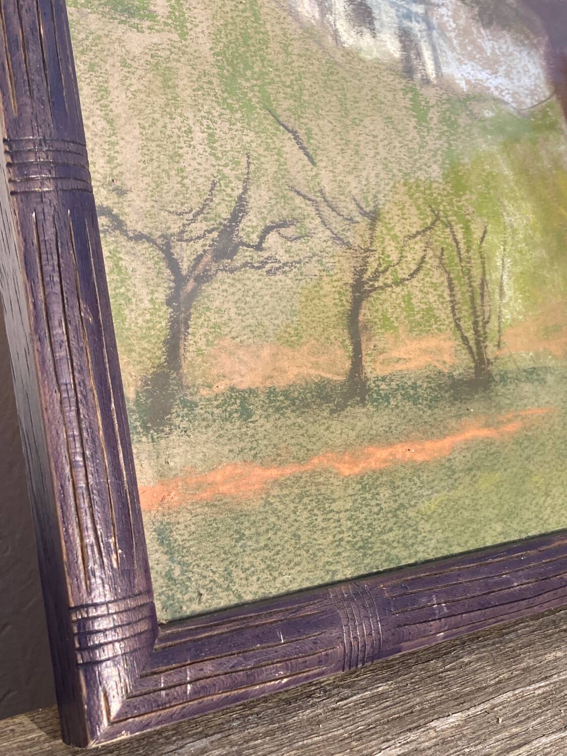 Pastel landscape in wooden frame