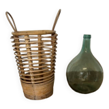 Vintage rattan umbrella stand made of bamboo and rattan from the 60s with two handles