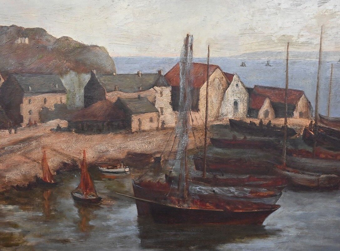 Painting "The Port of Camaret", oil on canvas, signed H. Callot – early 20th century