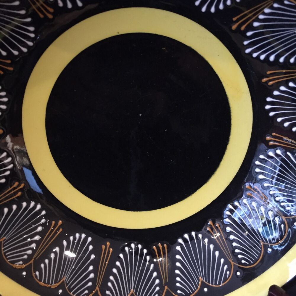 Henriot quimper fruit cup yellow black and white