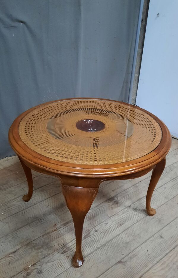 Table basse plateau canné