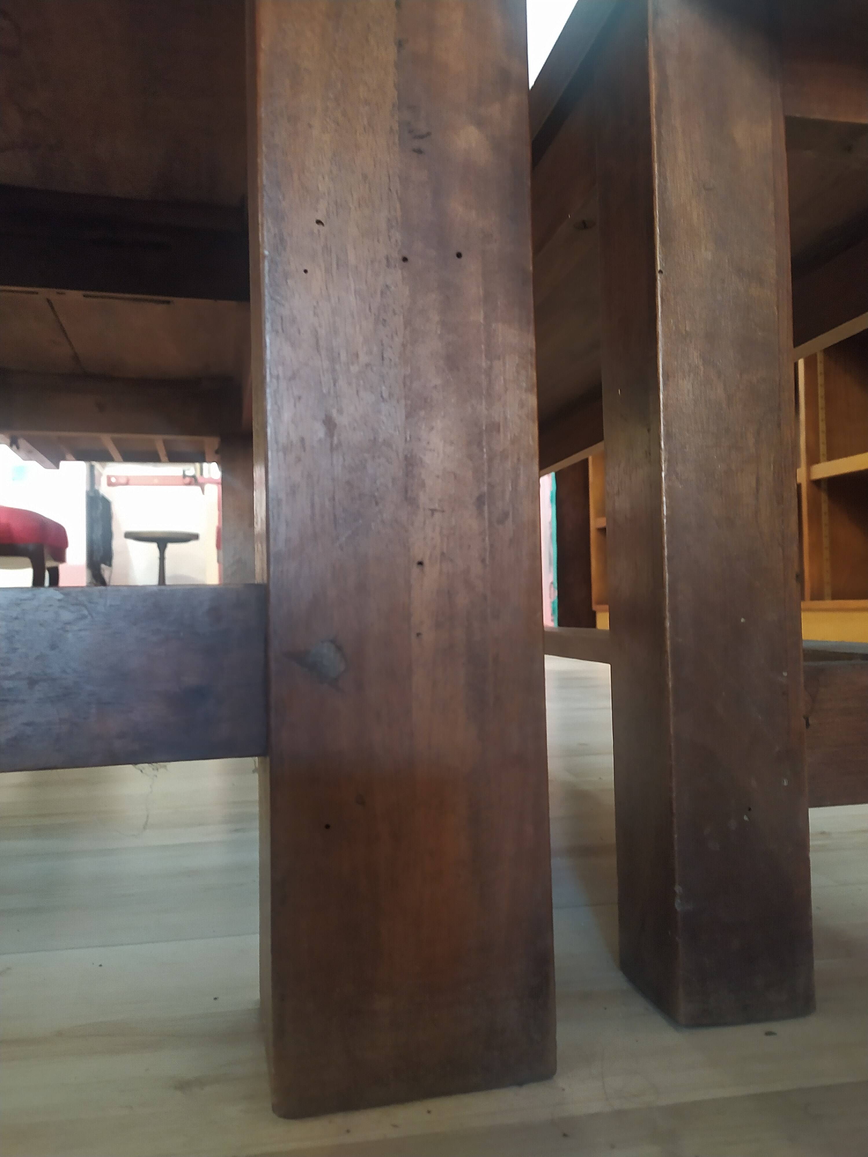 Old farmhouse table in solid walnut from the 19th century, benches, extensions, Ardèche.