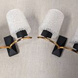 Pair of double wall lights in bubbled glass by Maison Arlus, France circa 1960.