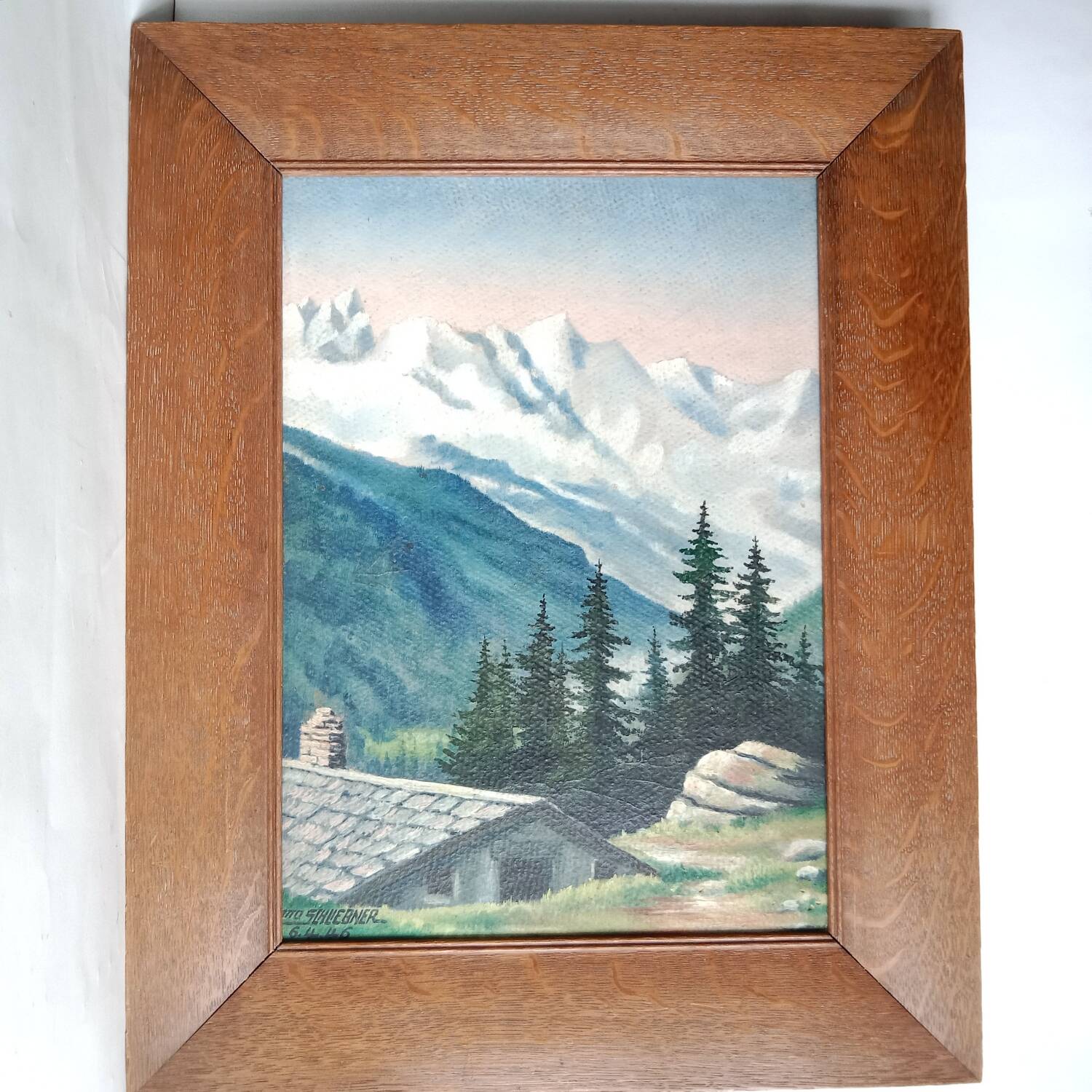 Mountain Landscape Painting from 1946 signed Frame