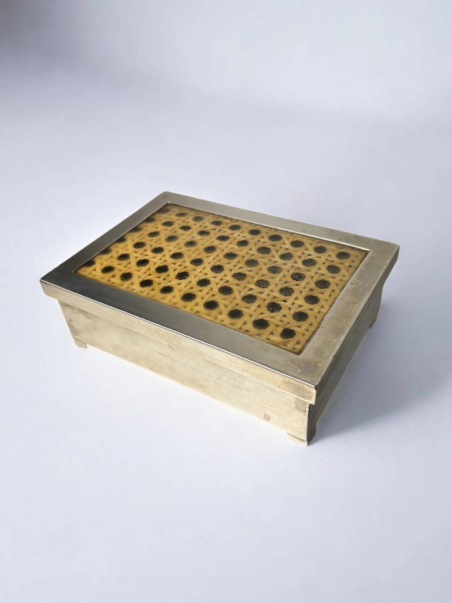 Lucite & rattan chromed vanity box, Christian Dior style, 1970s