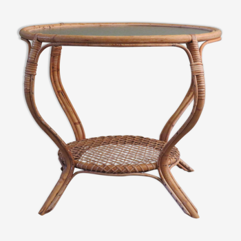 Round coffee table 60s, rattan and bubble glass