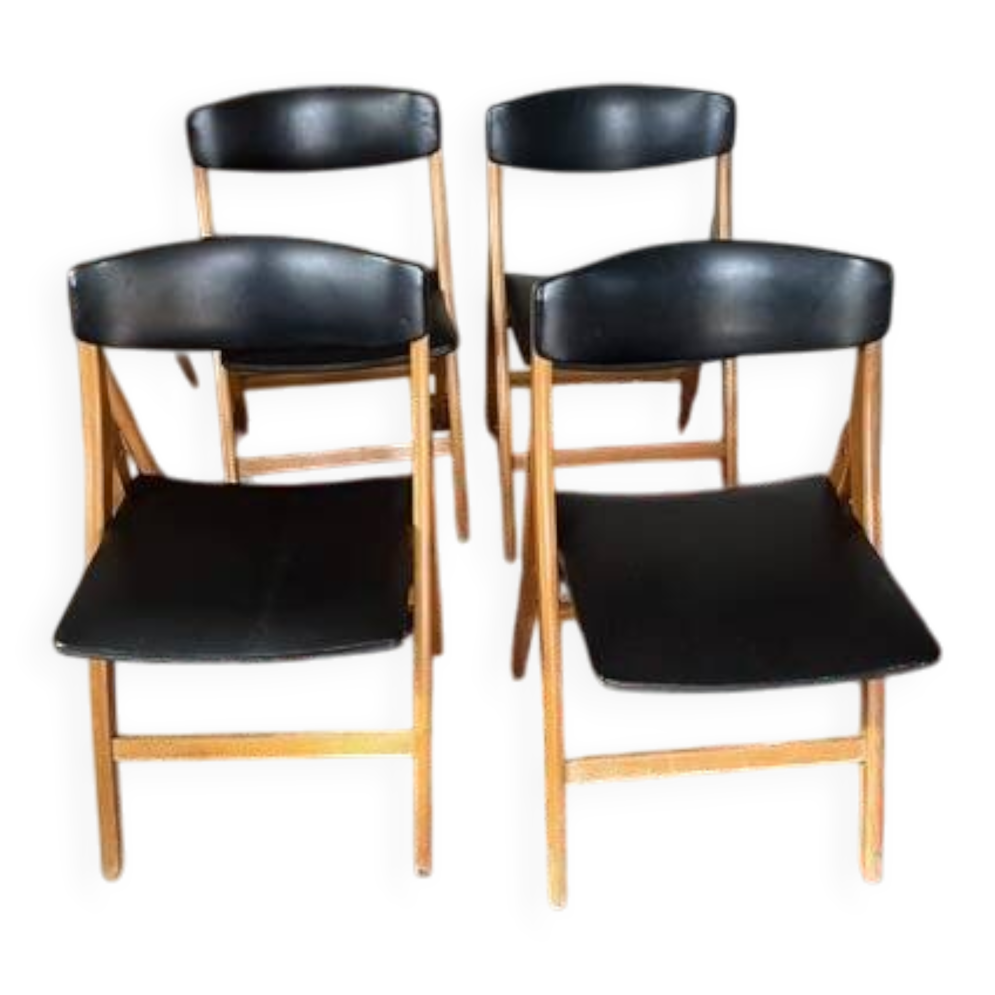 Four black vinyl folding chairs, circa 1960, Scandinavian style, very good condition