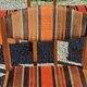 Set of 5 70s designer chairs in beech and orange and brown velvet Self éditeur