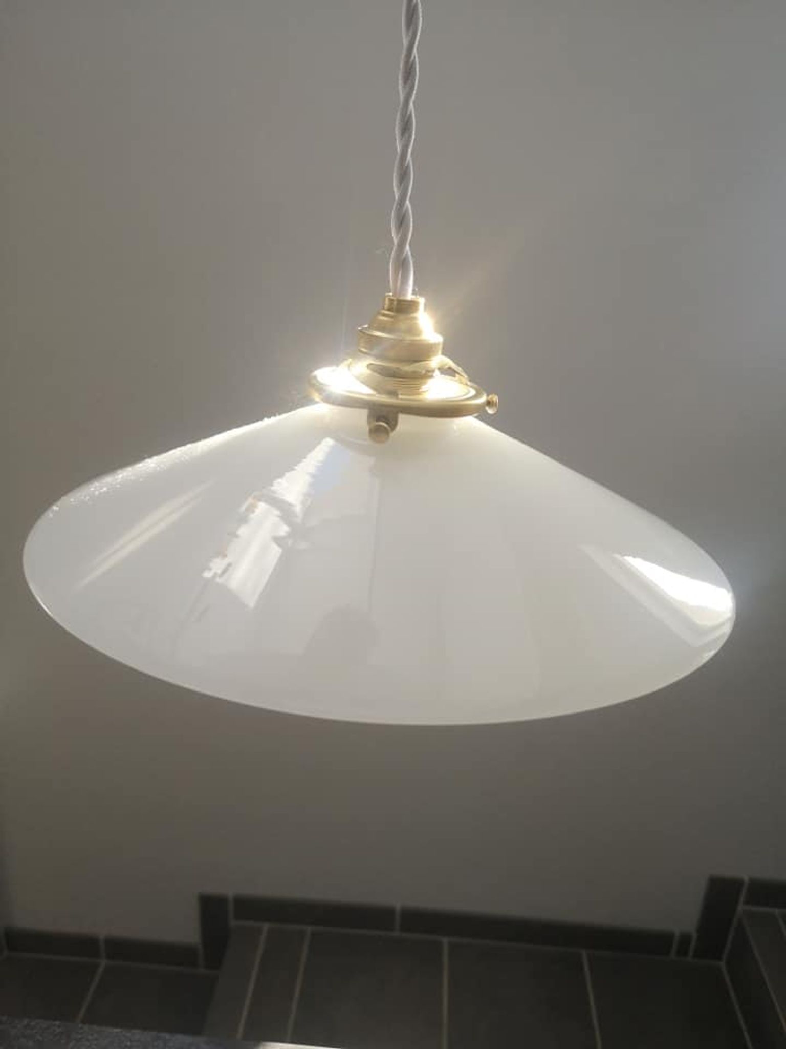 Suspension lampshade old opaline white smooth spirit walkman Art Deco 1930 TBE ø 25 cm