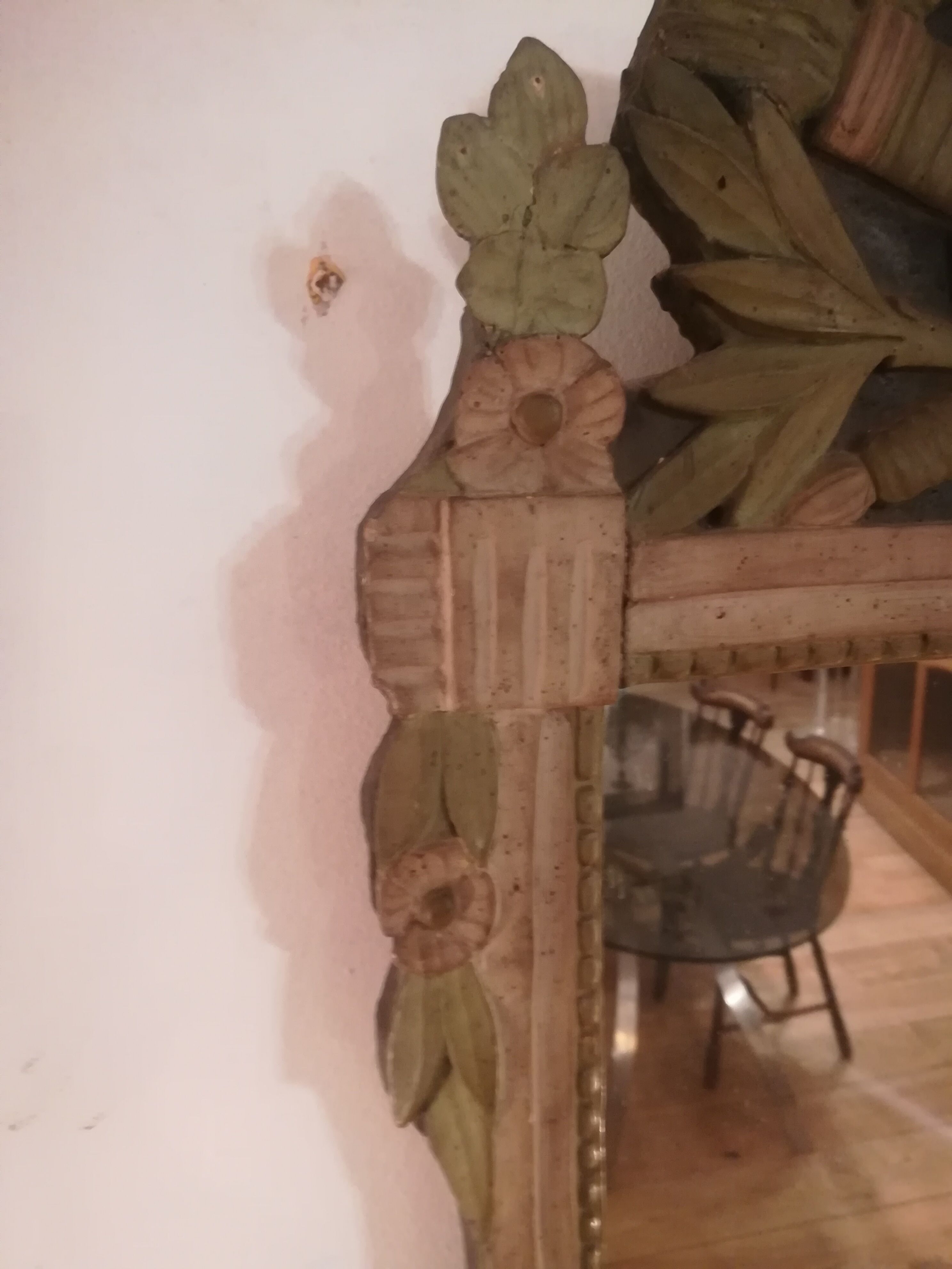 Louis XVI period mirror in patinated wood - 84x51cm